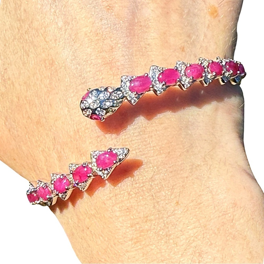 14k White Gold over Silver Ruby Serpent Bracelet! WATCH VIDEO!